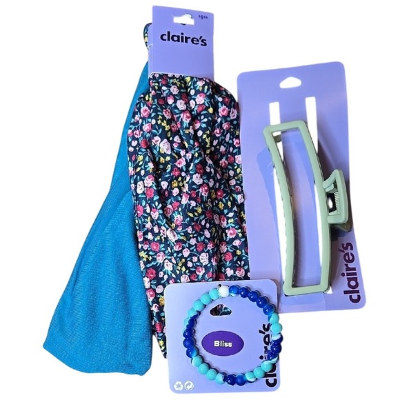 4 Pc Claire's Accessories Bundle, Hair Clip + 2 Headbands + 1 Bracelet, New - Picture 1 of 8